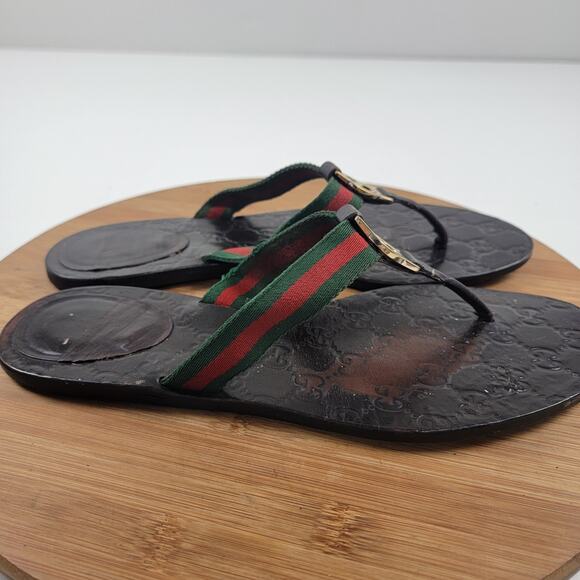 Gucci GG Web Stripe Thong Sandal Dark Brown Monogram Women’s EU 41 US 10 - Picture 6 of 15